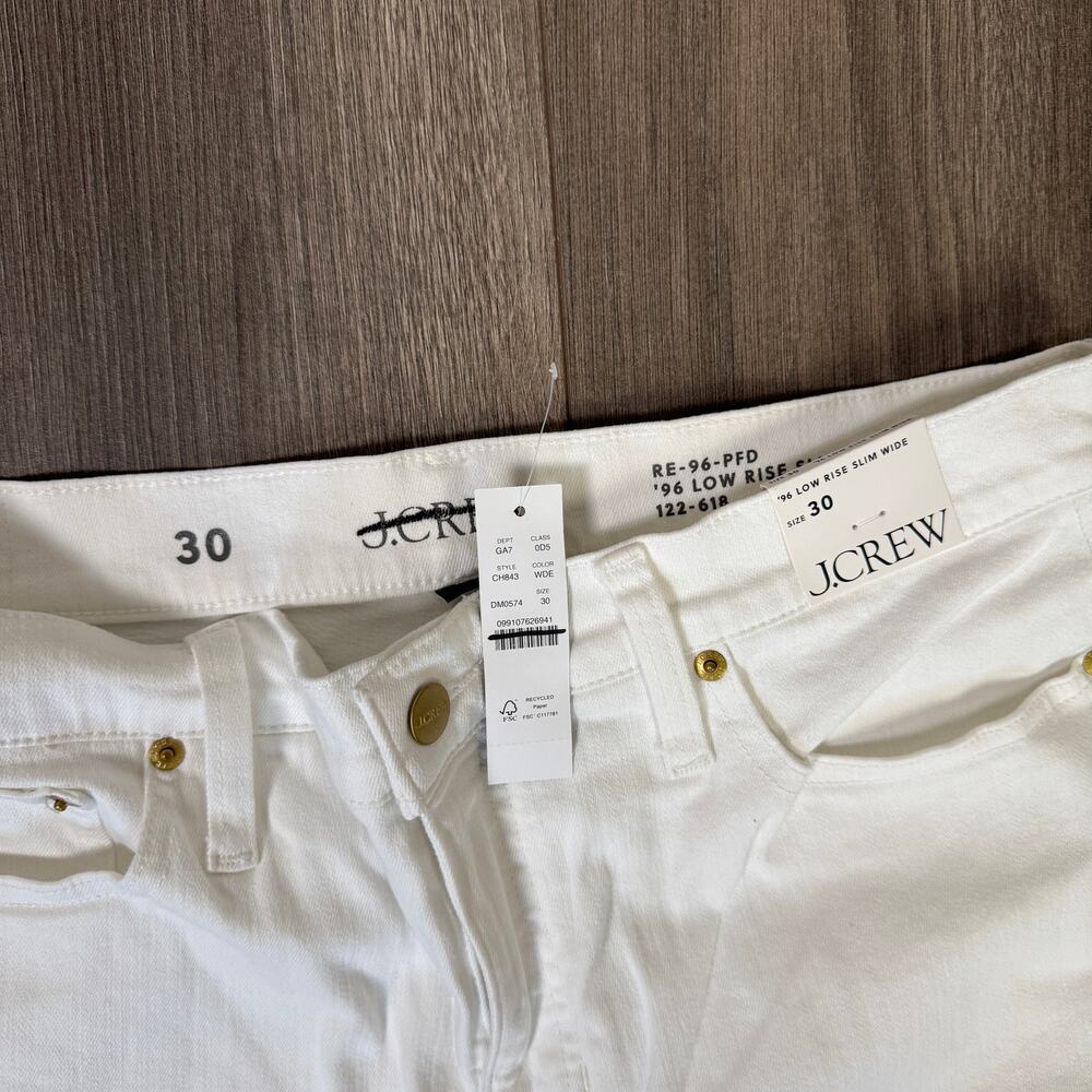 J.Crew 1996 Low Rise Full Length Slim Wide Jean WMNS 30 White Denim Semi-Stretch - Picture 4 of 7
